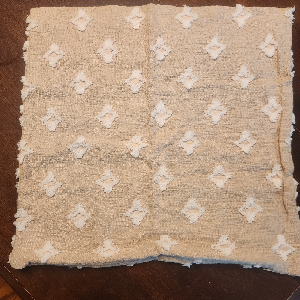 Beige and White Textured Throw Pillow Cover